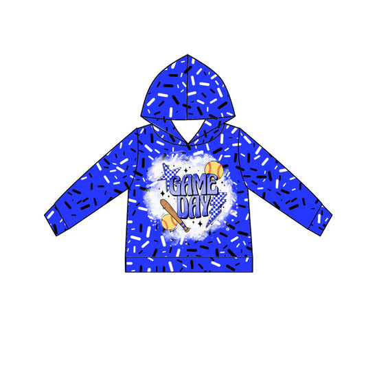 (Custom Design Preorder MOQ 5) Softball Sprinkles Game Day Blue Print Boys Long Sleeve Hoodie Top
