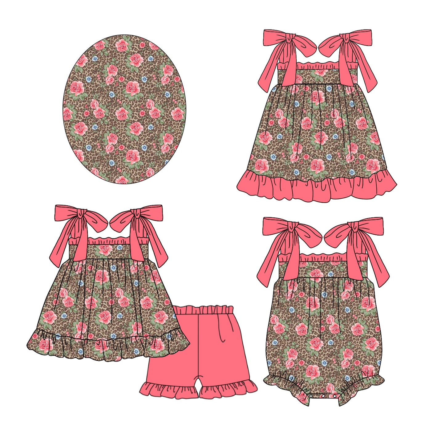 12.12(Custom Design Preorder MOQ 5 Each Design) Flowers Leopard Print Girls Summer Matching Clothes Sisters Wear