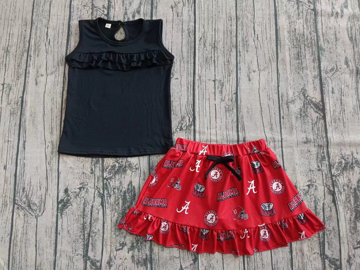 (Custom Design Preorder MOQ 5) Black Top Team's Alabama Skirts Girls Summer Clothes Set