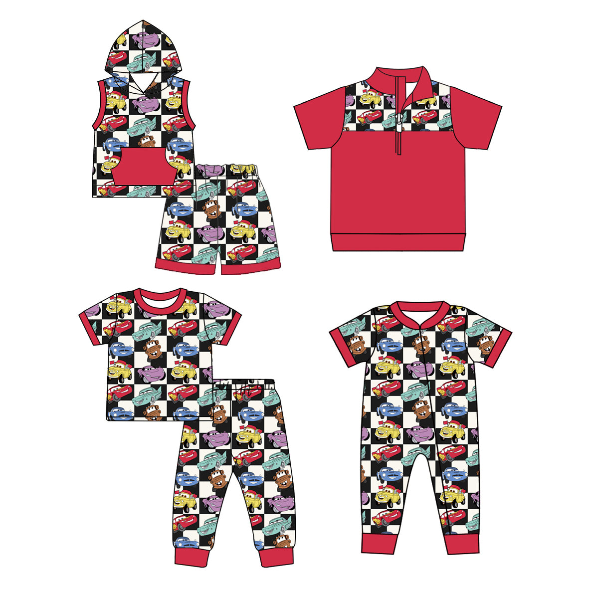 11.13(Custom Design Preorder MOQ 5 Each Design) Cartoon Cars Print Boys Summer Matching Clothes Brothers Wear