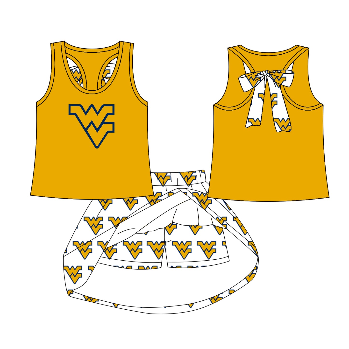 (Custom Design Preorder MOQ 5 ) Team's WV Print Skirts Girls Summer Clothes Set