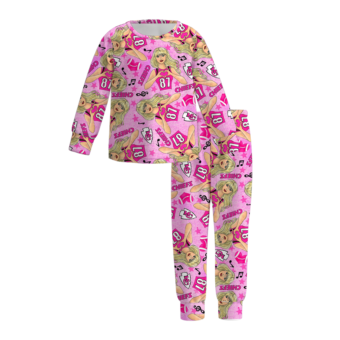 (Custom Design Preorder MOQ 5) Singer Swiftie Hotpink Print Girls Fall Pajamas Clothes Set