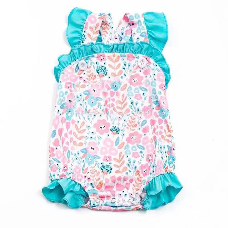 (Custom Design Preorder MOQ 5) Flowers Print Baby Girls Spring Romper