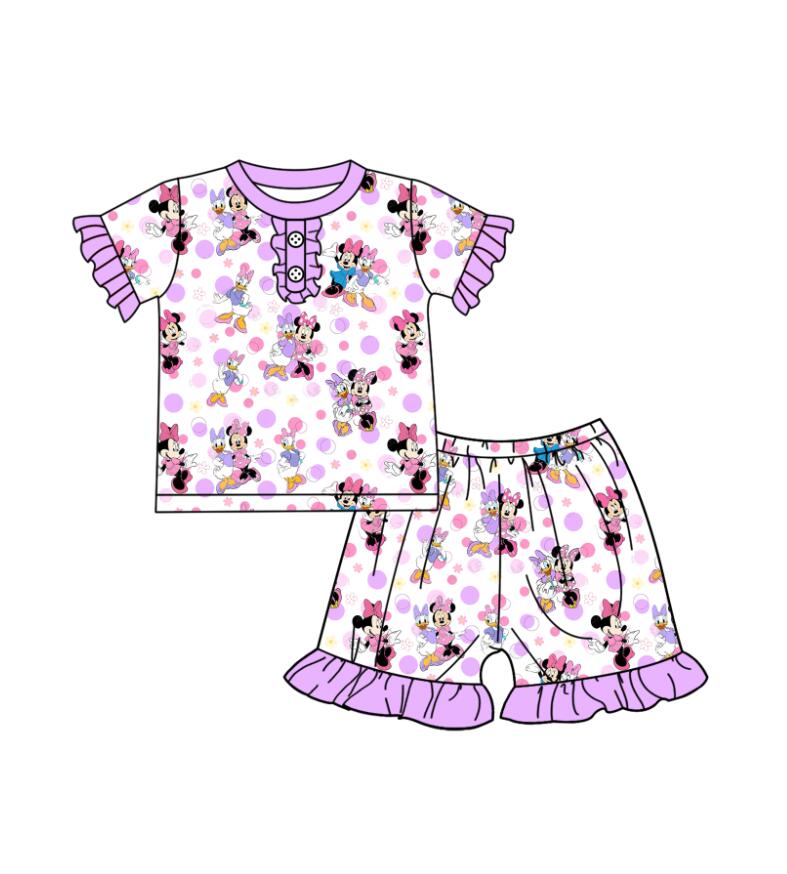 (Custom Design Preorder MOQ 5 ) Cartoon Mouse Girls Summer Pajamas Clothes Set