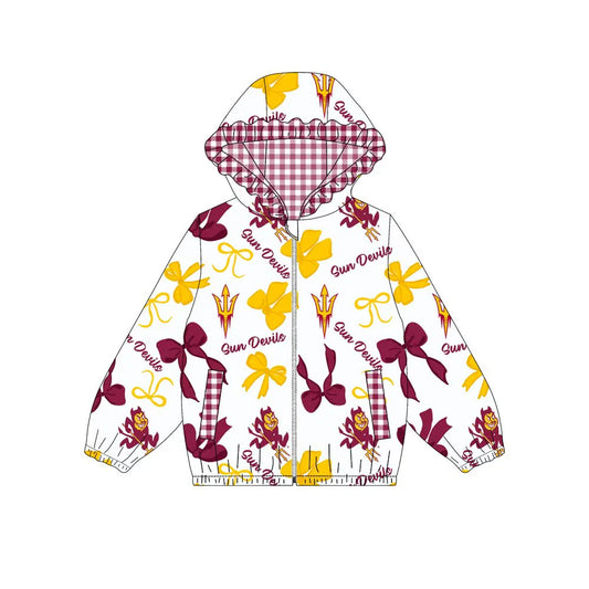 (Custom Design Preorder MOQ 5) Team's Sun Devils Bows Print Pockets Girls Long Sleeve Zipper Jackets Top