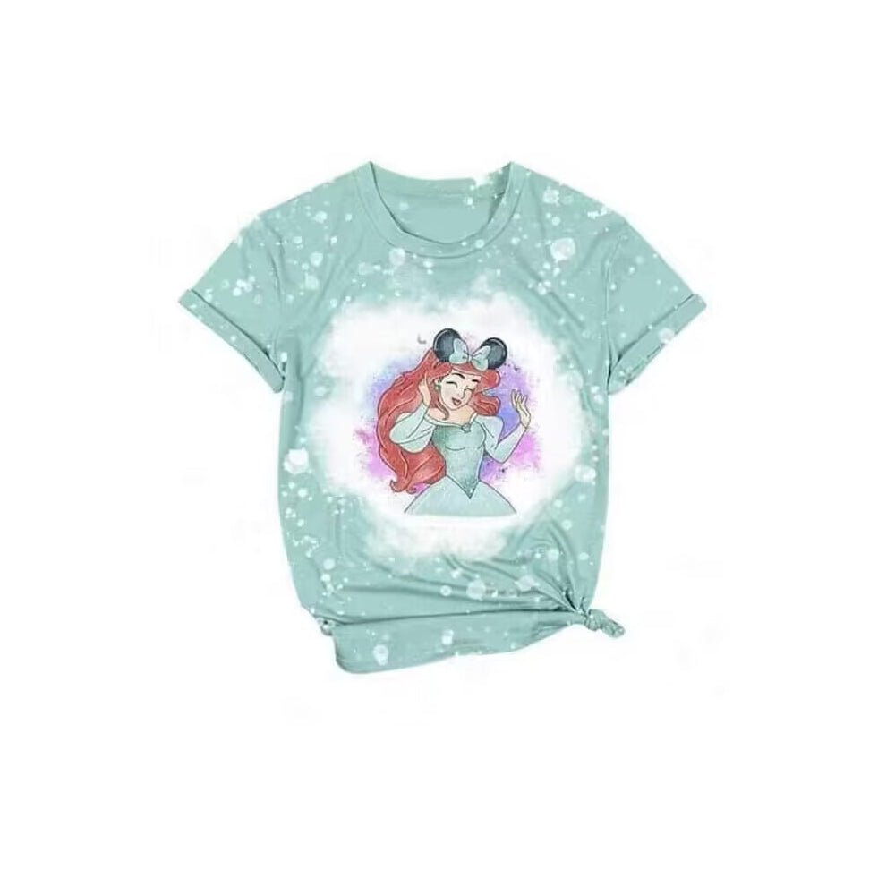 (Custom Design Preorder MOQ 5) Cartoon Princess Green Girls Summer Tee Shirts Top