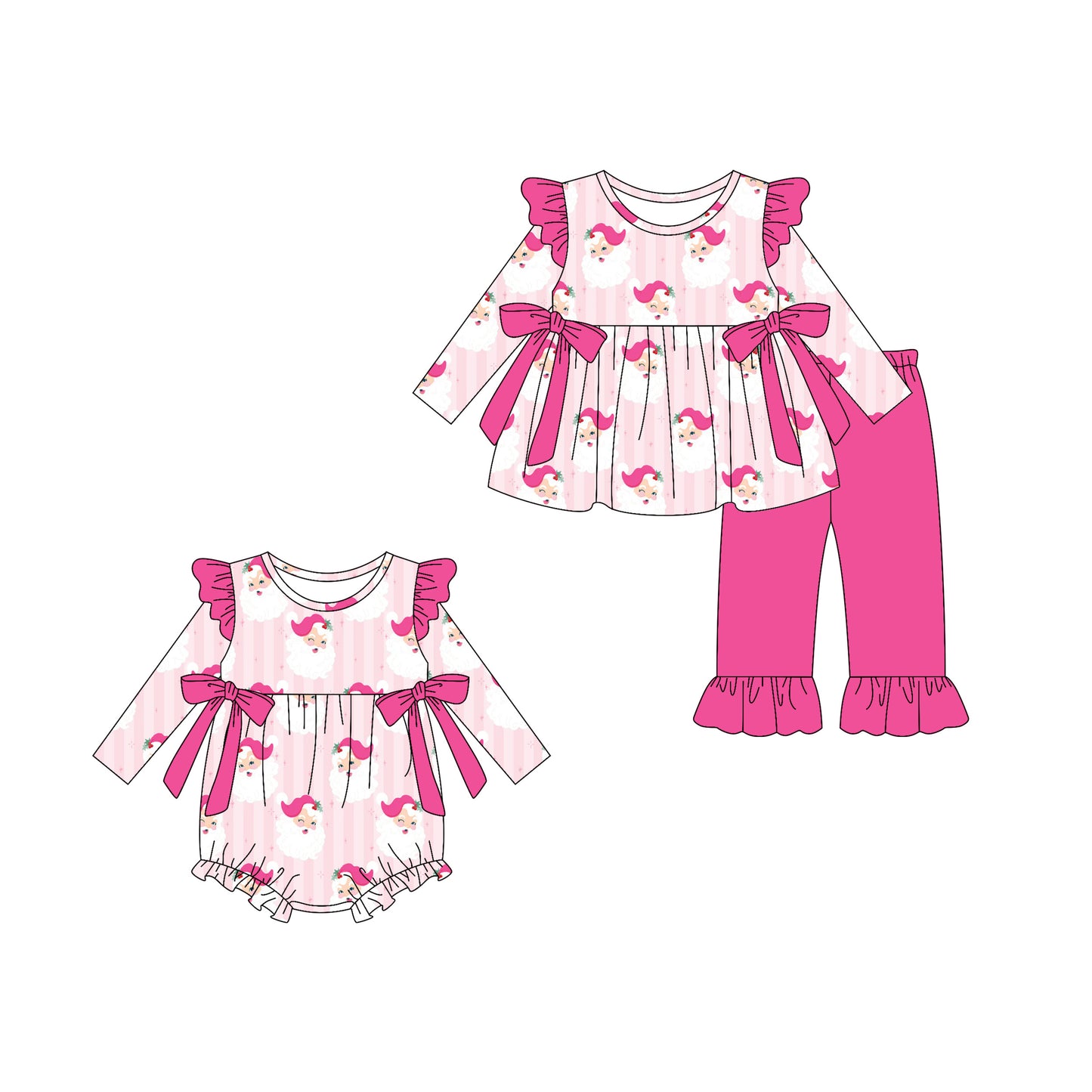 5.22(Custom Design Preorder MOQ 5 Each Design) Santa Pink Print Girls Christmas Matching Clothes Sisters Wear