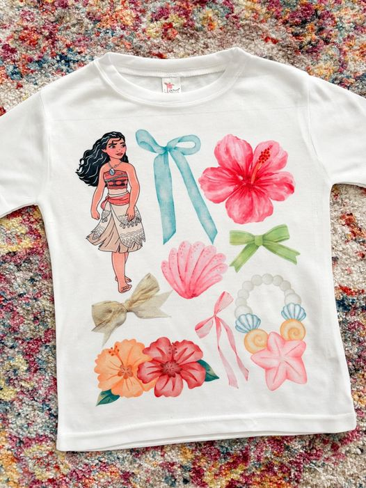 (Custom Design Preorder MOQ 5)NO.1 Cartoon Princess Bows Print Girls Summer Tee Shirts Top