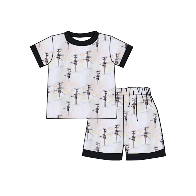 (Custom Design Preorder MOQ 5) Utility Pole Print Kids Summer Pajamas Clothes Set