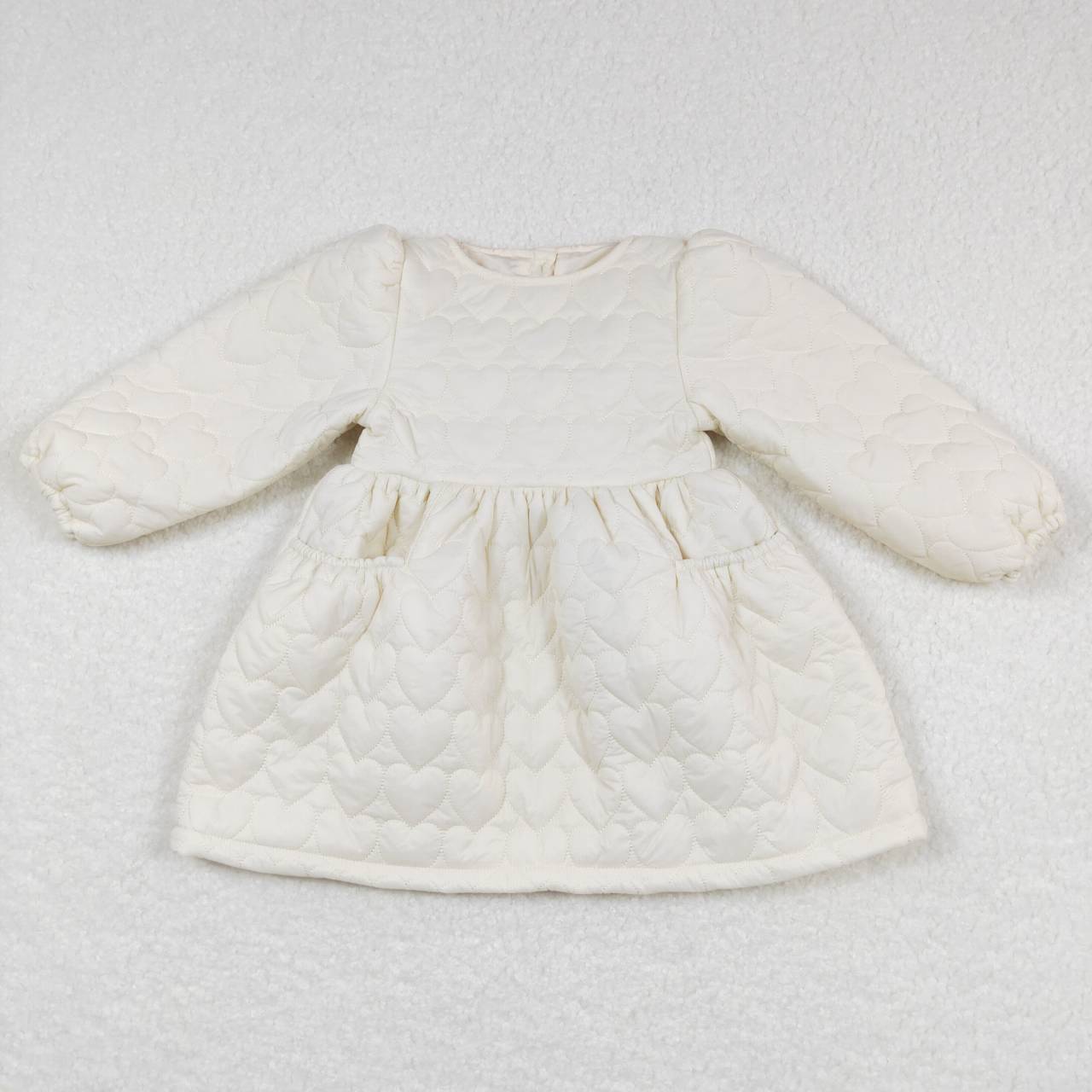 GLD0263 Girls White Heart Pockets Cotton Wadded Jacket Knee Length Dress