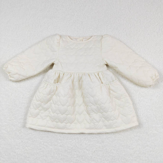 GLD0263  Girls White Heart Pockets Cotton Wadded Jacket Knee Length Dress