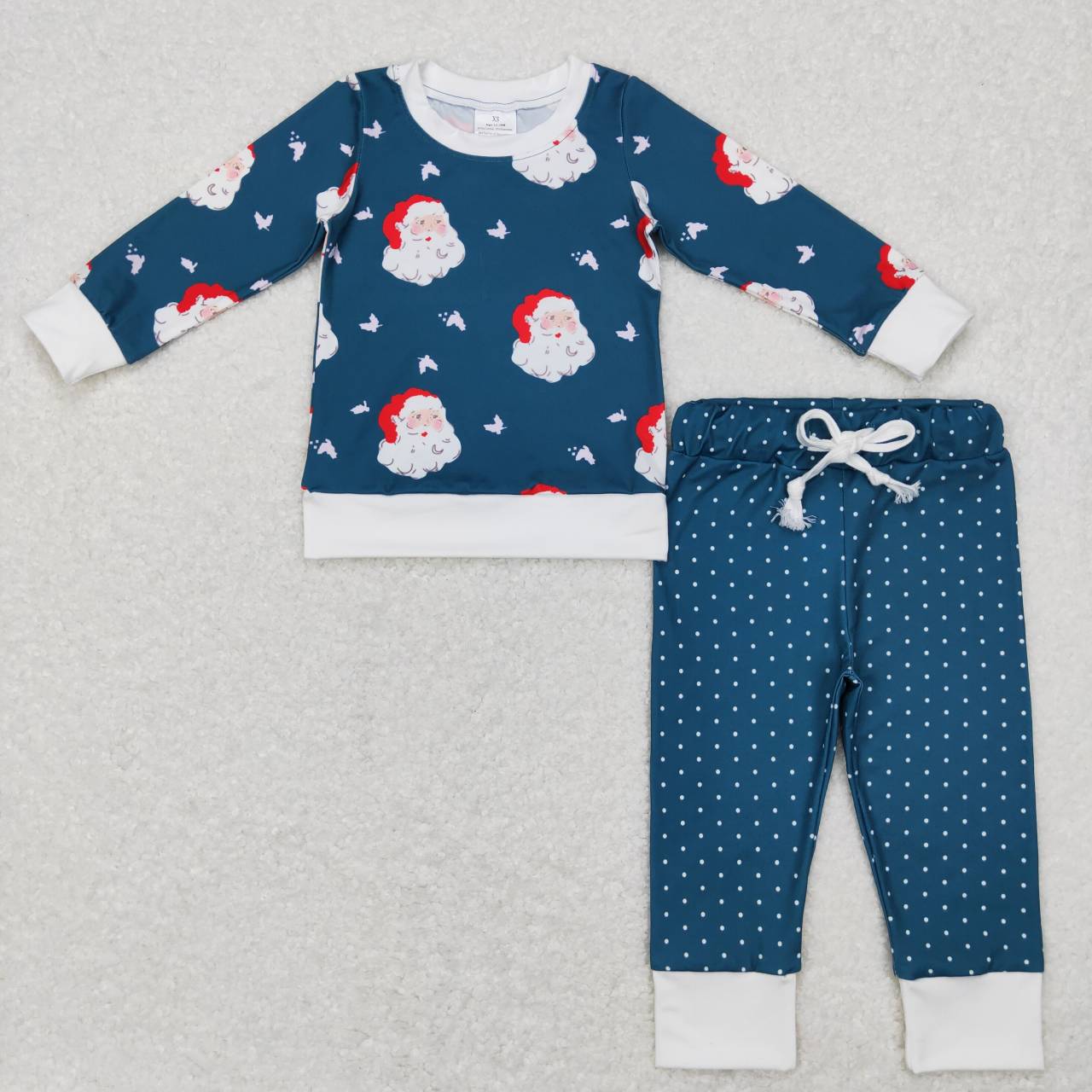 GLP0916 Dark Green Santa Print Girls Christmas Pajamas Clothes Set