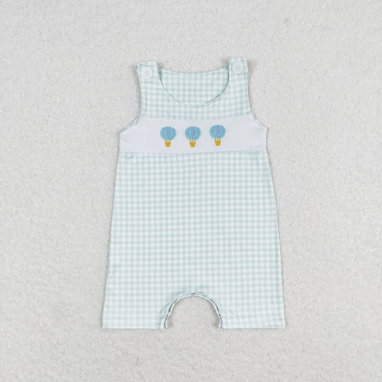 SR1405 Hot Air Balloons Embroidery Plaid Print Baby Boys Summer Romper