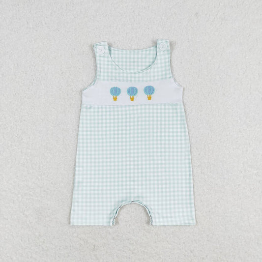 SR1405  Hot Air Balloons Embroidery Plaid Print Baby Boys Summer Romper