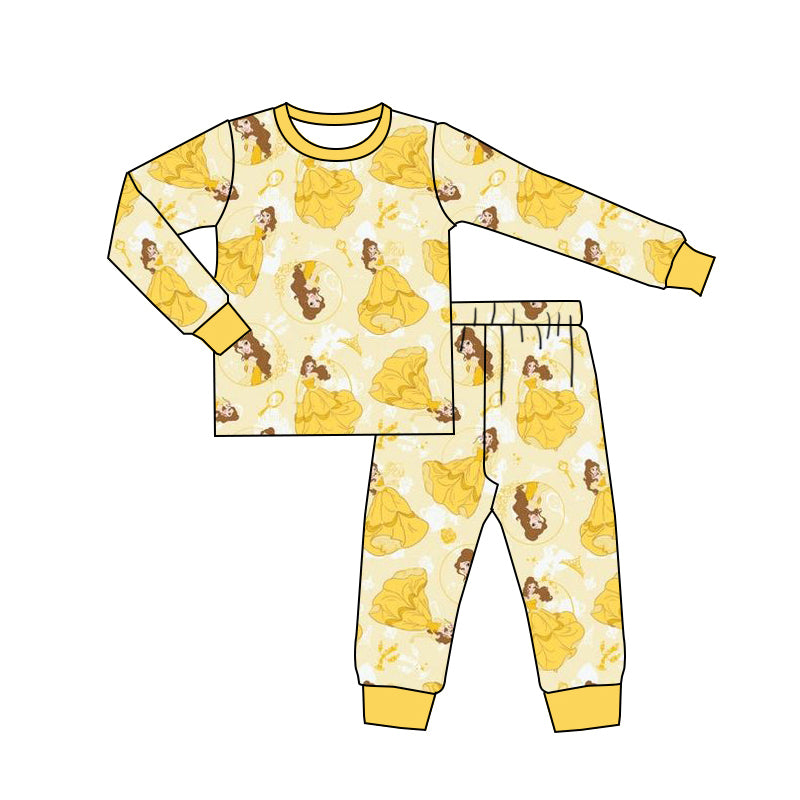(Custom Design MOQ 5) Cartoon yellow princess kids pajamas