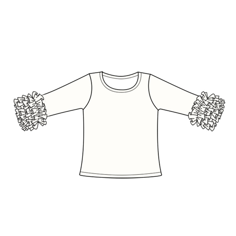 (Custom Design Preorder MOQ 5) Ivory Color Girls Icing Ruffle Long Sleeve Tee Shirts Tops