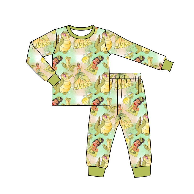 (Custom Design MOQ 5) Cartoon princess with frog kids pajamas