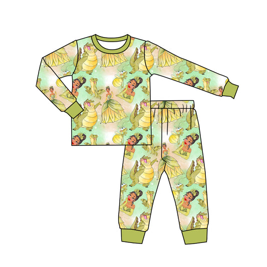 (Custom Design MOQ 5)  Cartoon princess with frog kids pajamas