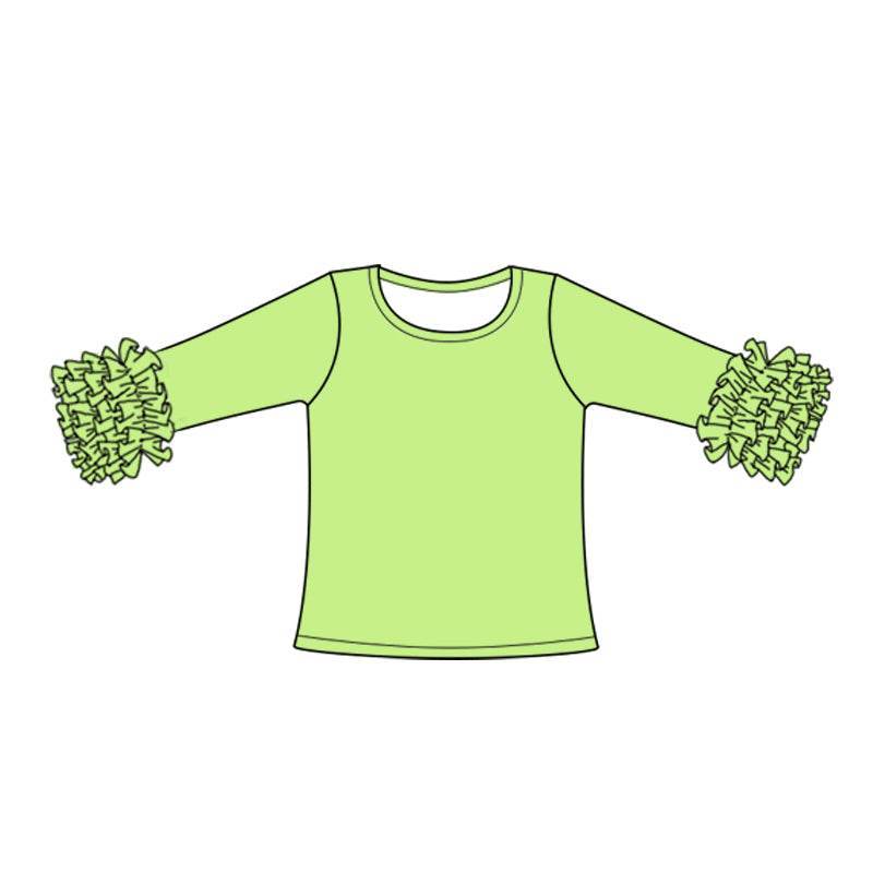 (Custom Design Preorder MOQ 5) Lime Color Girls Icing Ruffle Long Sleeve Tee Shirts Tops