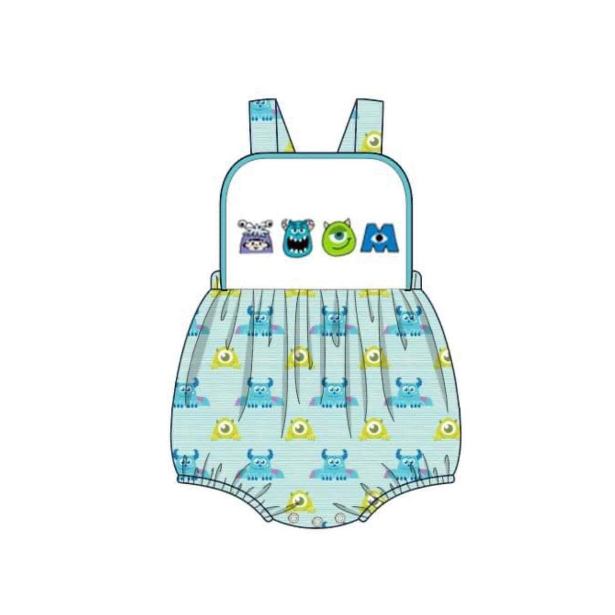 (Custom Design Preorder MOQ 5) Cartoon Monster Print Baby Boys Summer Romper