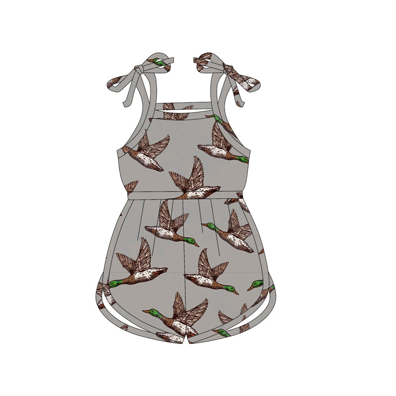 (Custom Design Preorder MOQ 5) Duck Grey Print Girls Summer Jumpsuits