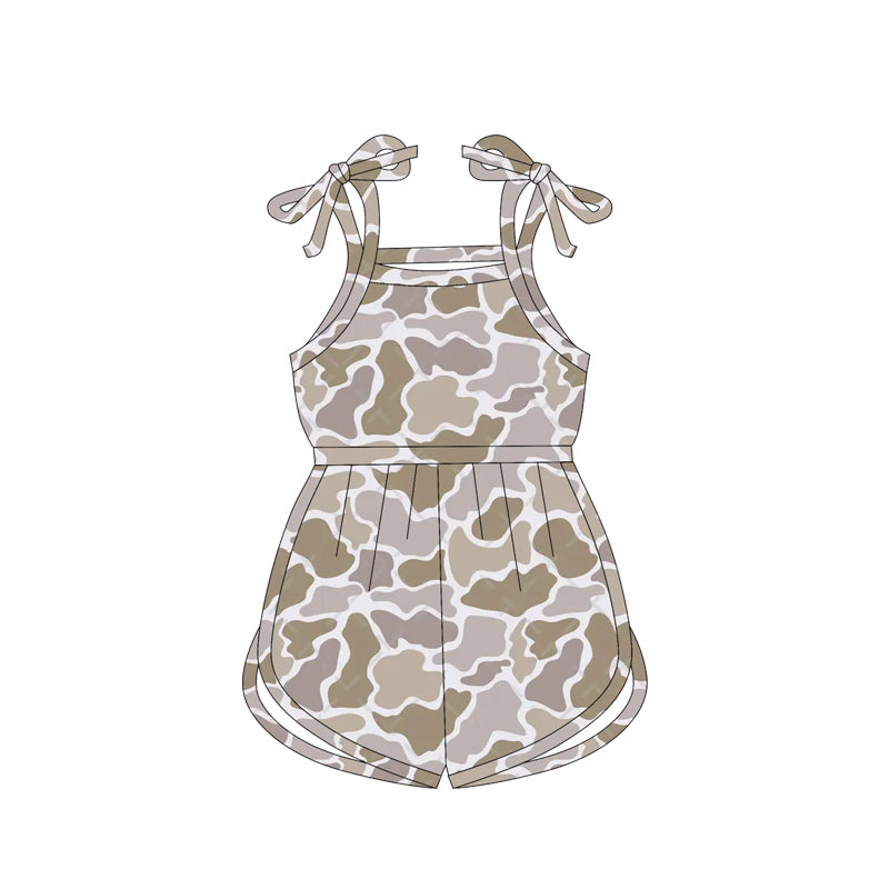 (Custom Design Preorder MOQ 5) Khaki Camo Print Girls Summer Jumpsuits