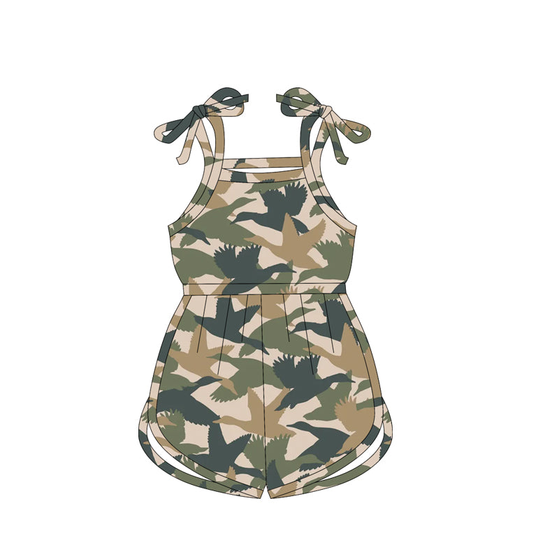 (Custom Design Preorder MOQ 5) Duck Camo Print Girls Summer Jumpsuits
