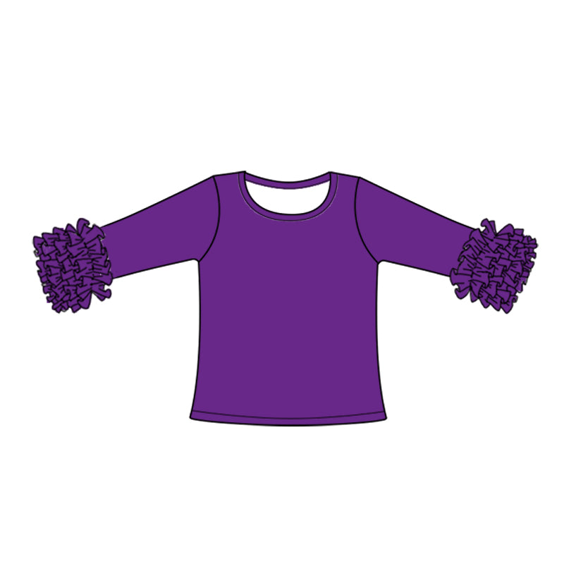 (Custom Design Preorder MOQ 5) Purple Color Girls Icing Ruffle Long Sleeve Tee Shirts Tops