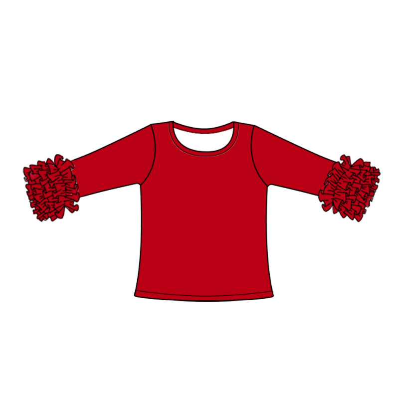 (Custom Design Preorder MOQ 5) Red Color Girls Icing Ruffle Long Sleeve Tee Shirts Tops