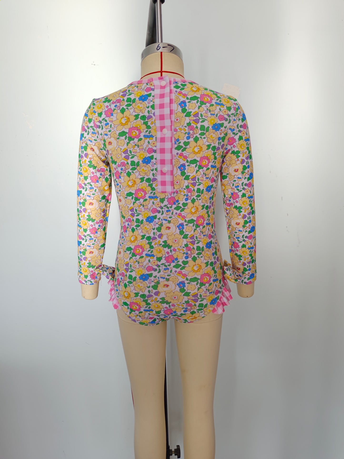 S0191 Yellow Flowers Print 1 Piece Girls Long Sleeve Zipper Swimsuits