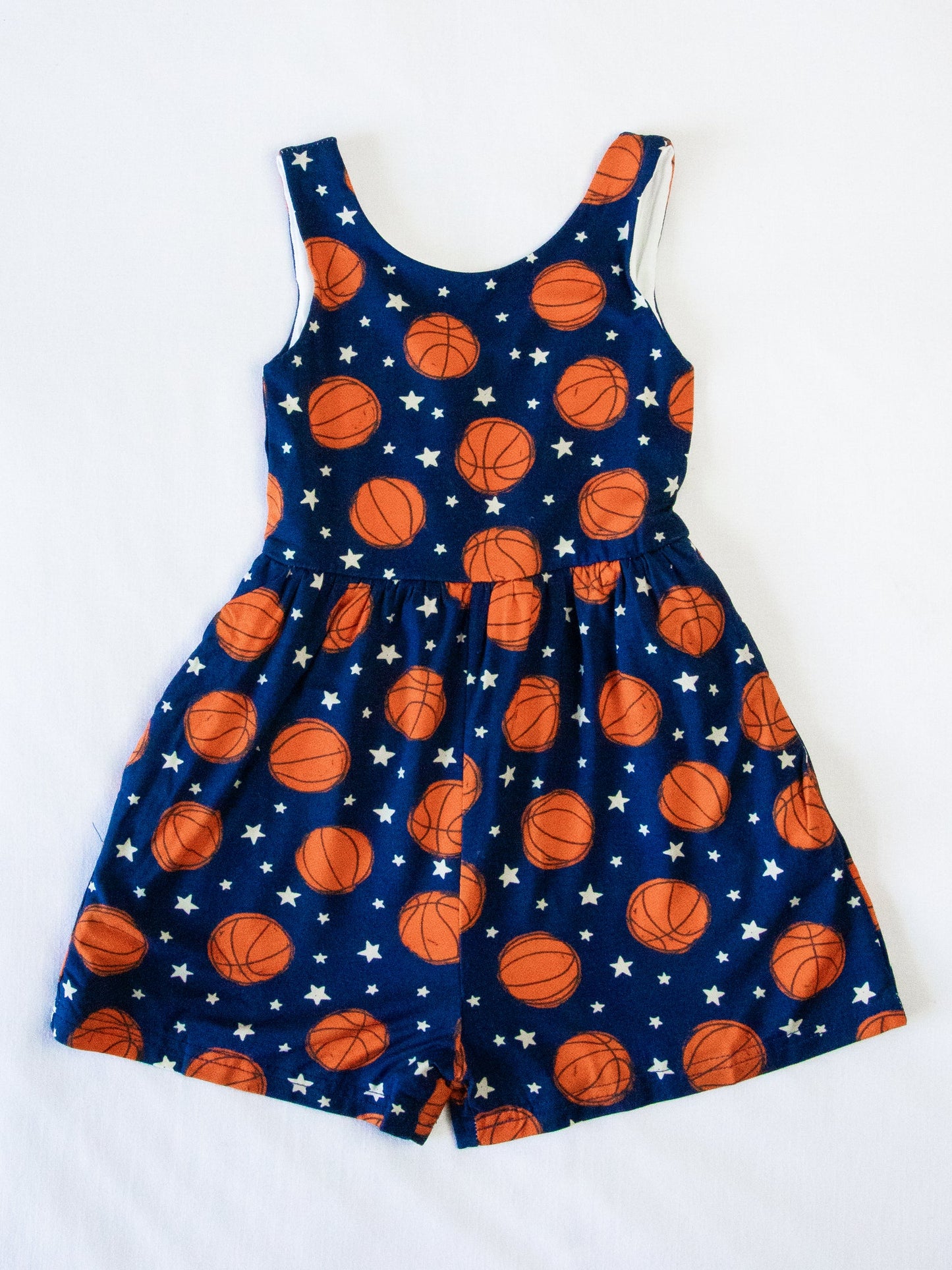 (Custom Design Preorder MOQ 5) Basketball Print Pockets Girls Sleeveless Short Leggy Jumpsuits