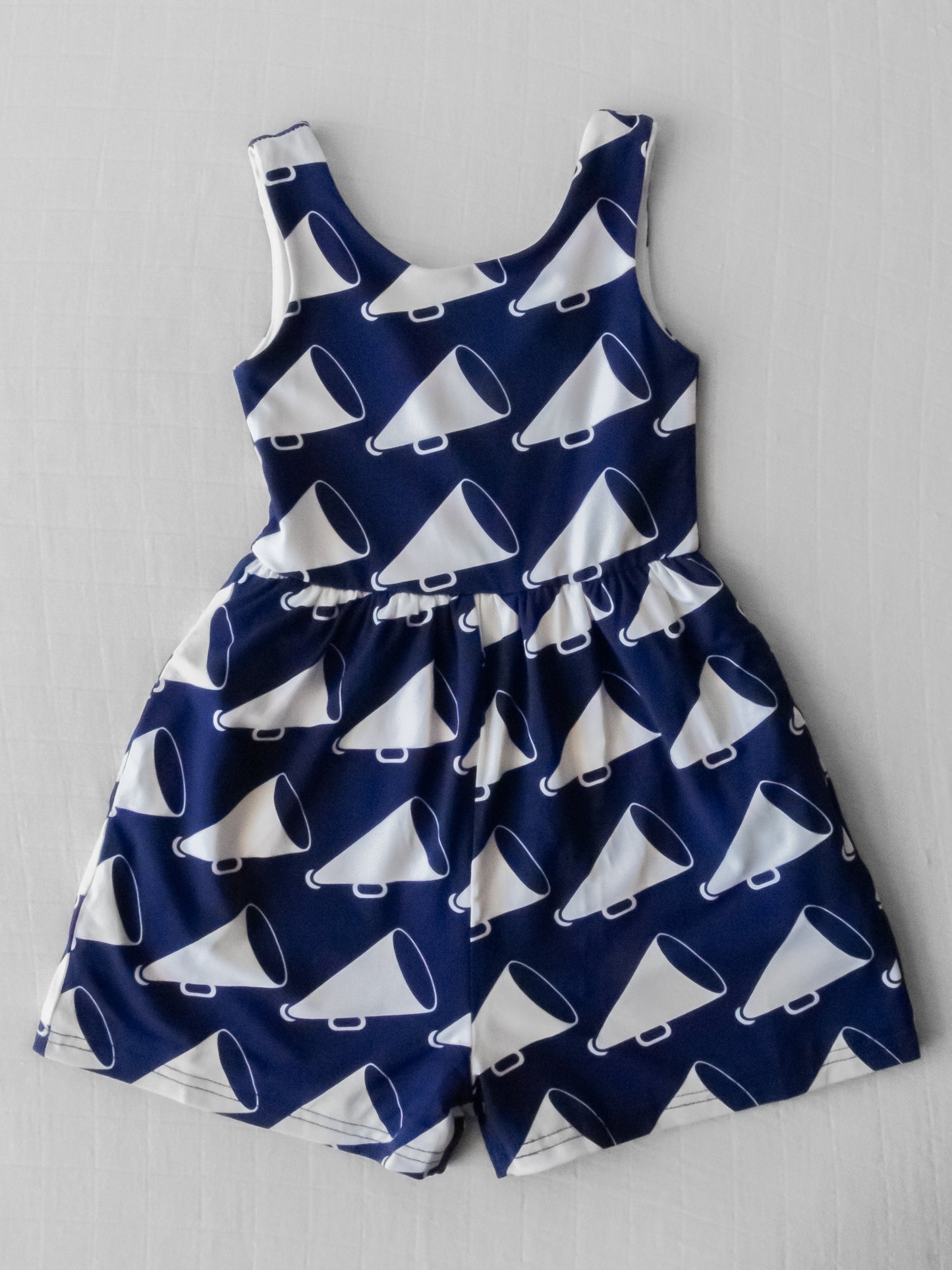 (Custom Design Preorder MOQ 5) Cheer Navy Print Pockets Girls Sleeveless Short Leggy Jumpsuits