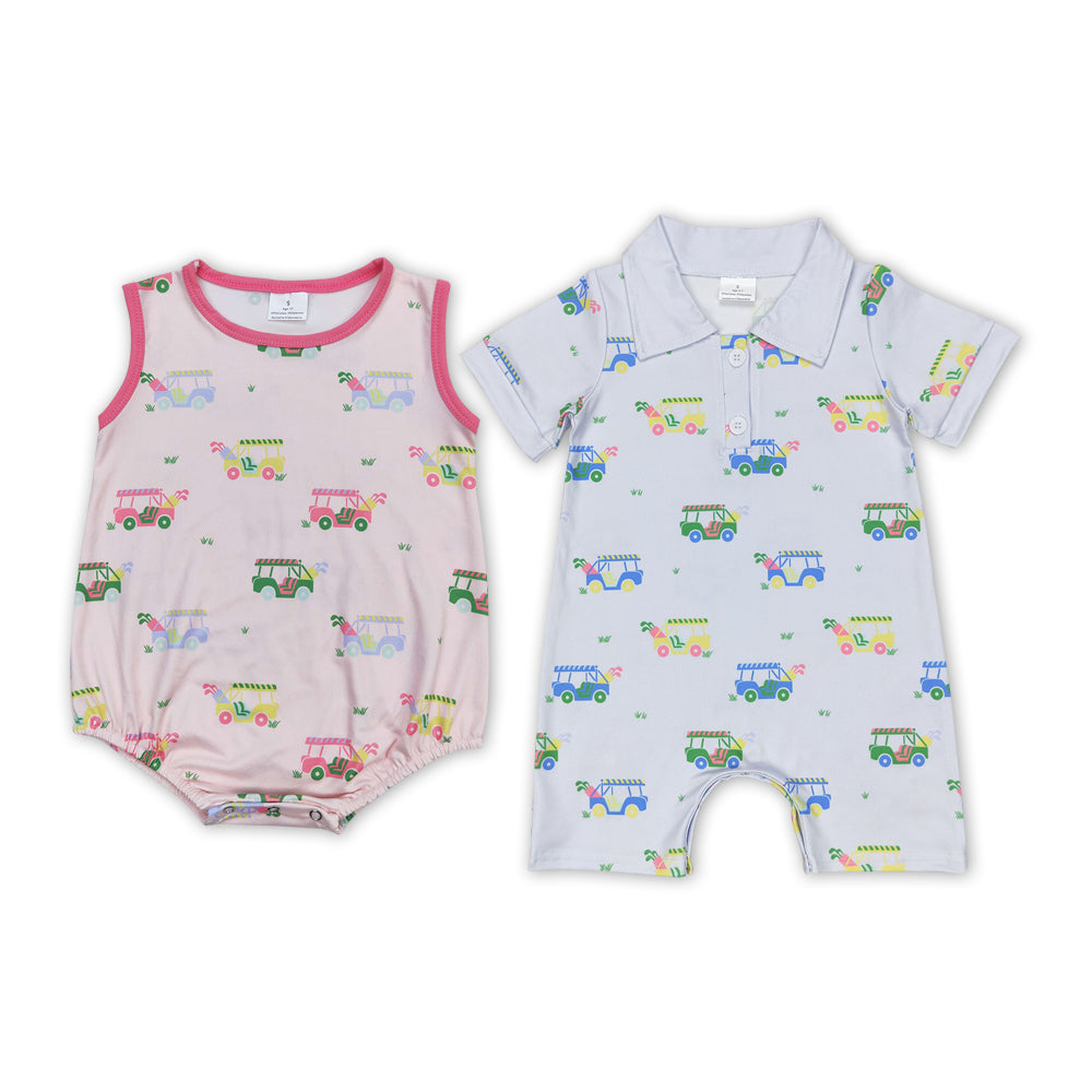 Golf Truck Print Sibling Summer Romper