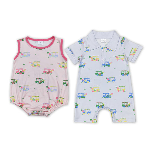 Golf Truck Print Sibling Summer Romper