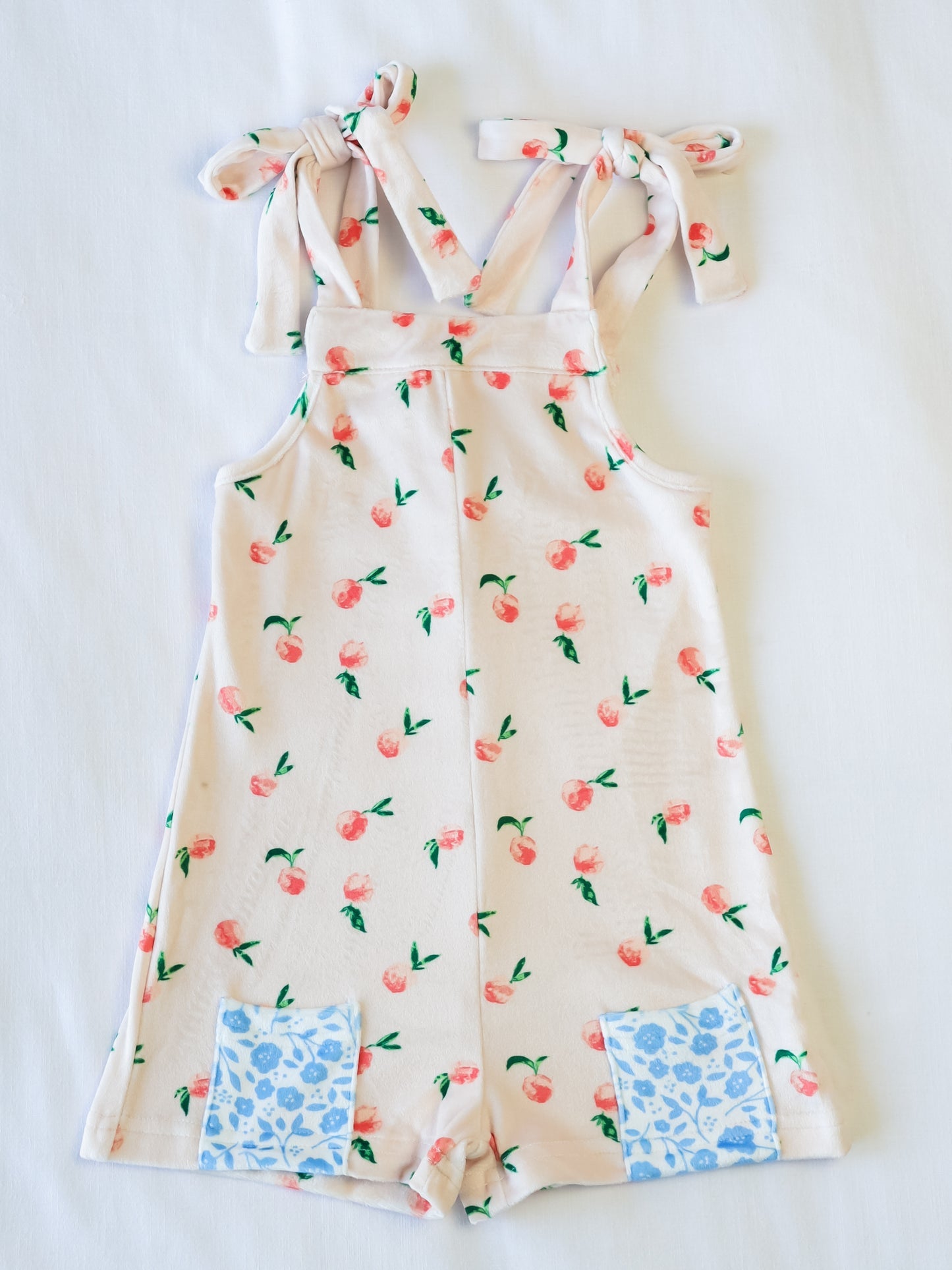 (Custom Design Preorder MOQ 5) Peach Print Pockets Girls Strap Jumpsuits