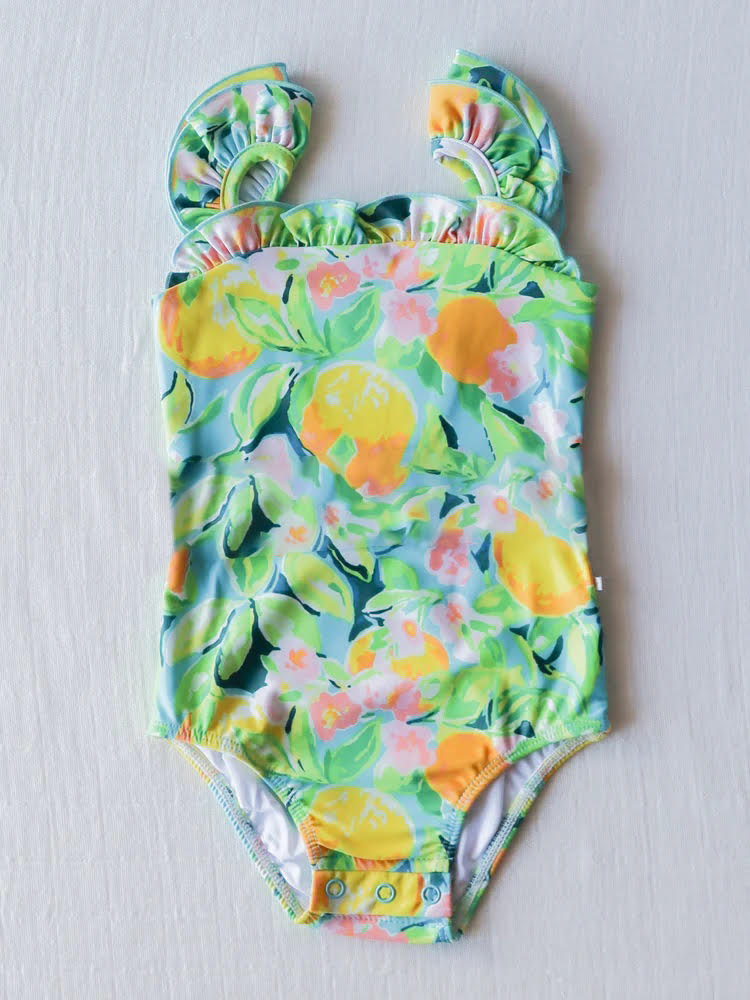 (Custom Design Preorder MOQ 5) Orange Print Girls 1 Piece Swimsuits