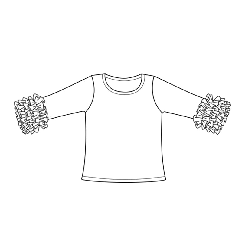 (Custom Design Preorder MOQ 5) White Color Girls Icing Ruffle Long Sleeve Tee Shirts Tops