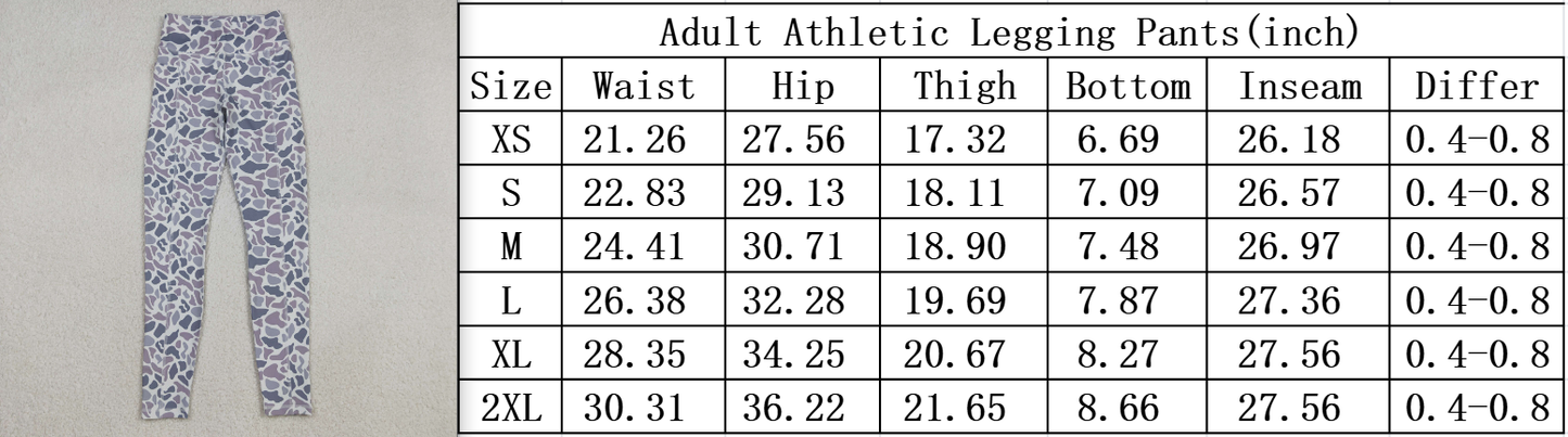 2 Colors Adult Brown Purple Camo Print Woman Yoga Legging Pants