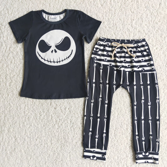 (Promotion) Smiling Face Top Skull Pants Boys Halloween Outfits   A0-15
