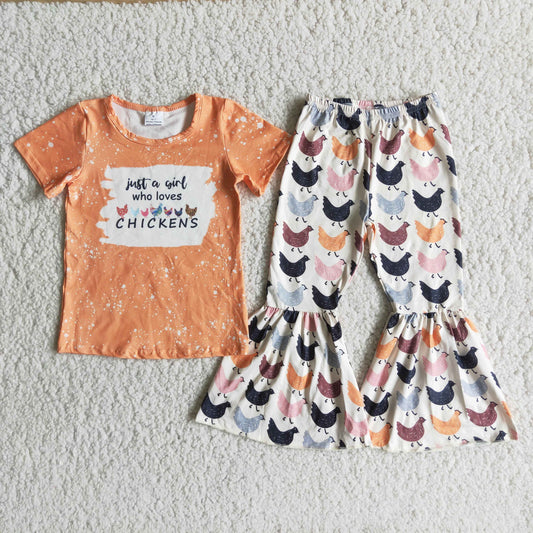 Chickens Short sleeve bell bottom pants outfits  A2-9