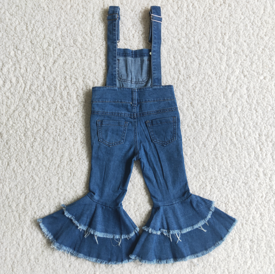 Girls suspender denim overall flare bell bottoms jumpsuit D2-30
