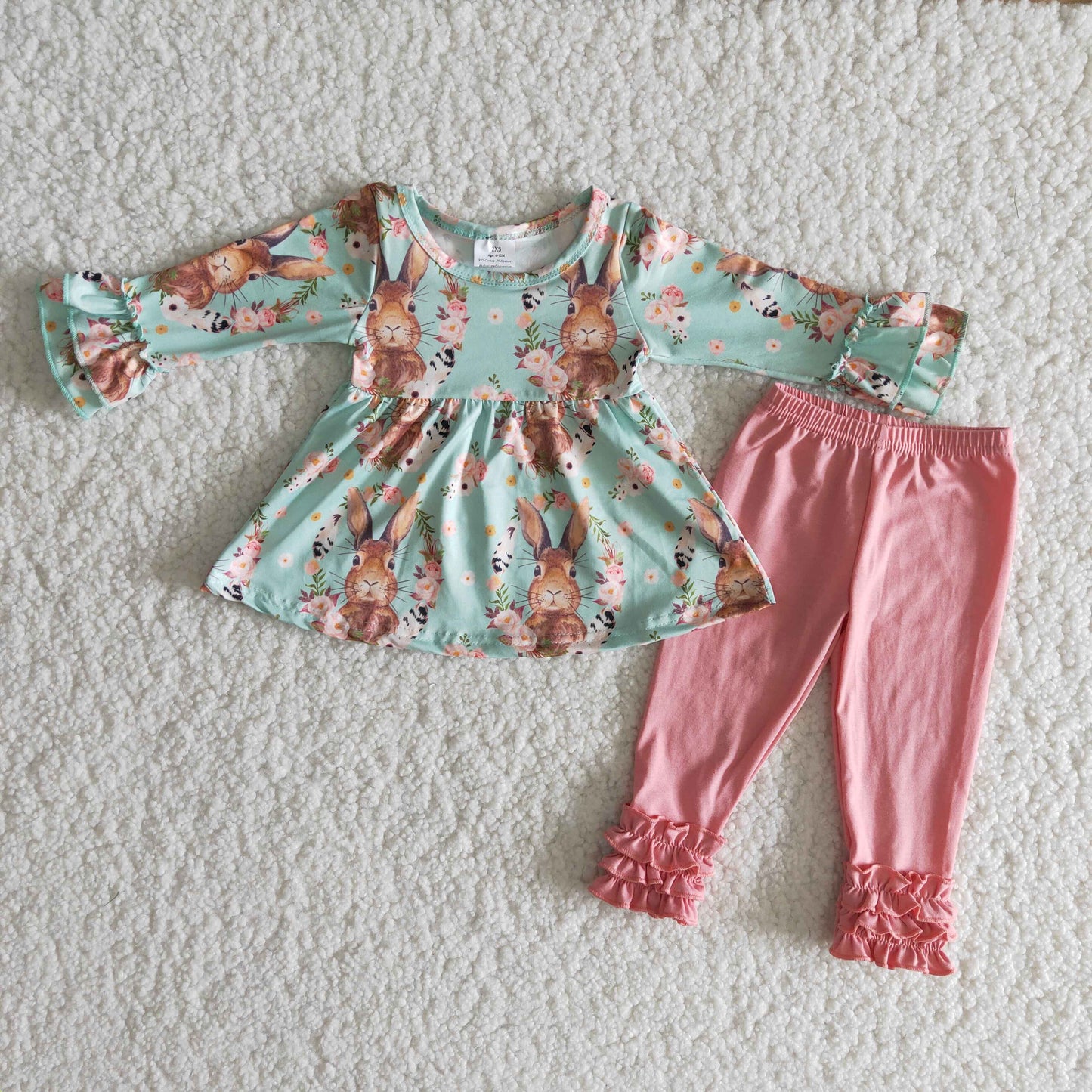 (Promotion)Long sleeve ruffles bunny legging pants outfits 6 B10-36
