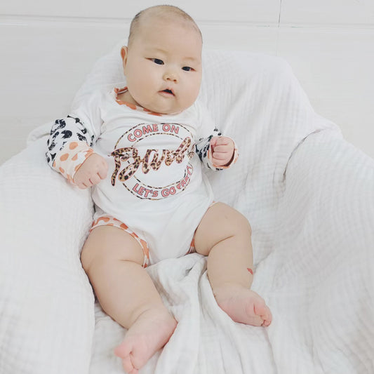 (Promotion)Pink BA White Print Baby Girls Fall Romper   LR0010