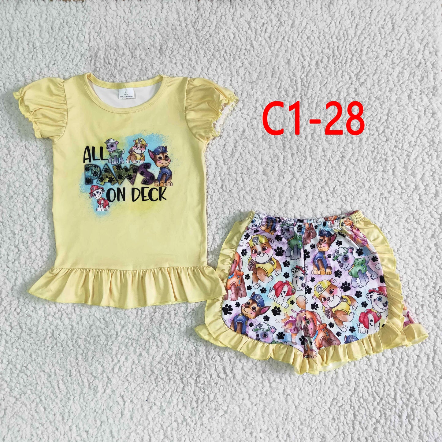 (Promotion)Girls yellow cartoon dog ruffles shorts summer outfits C1-28