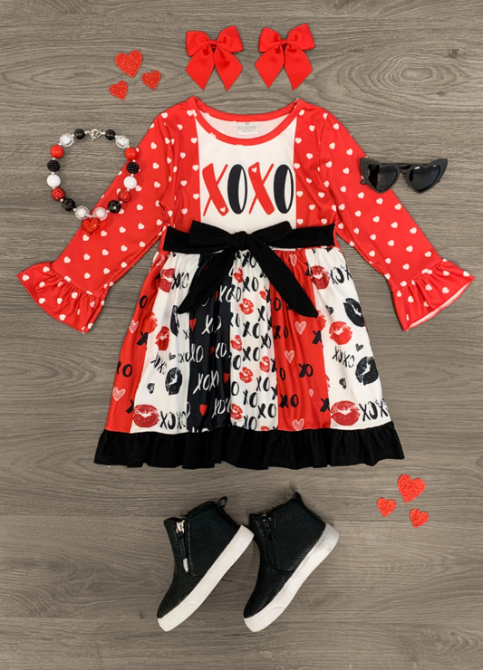 Girls long sleeve Valentine's Day twirl dress   GLD0174