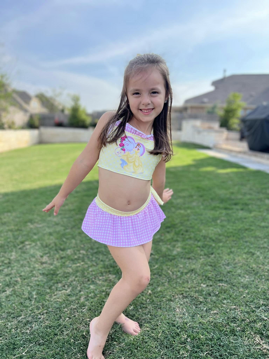 Girls Yellow Princess print 2 pieces swimsuit  S0055