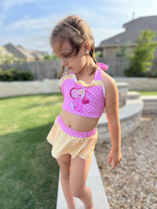 Girls pink Princess print 2 pieces swimsuit  S0058