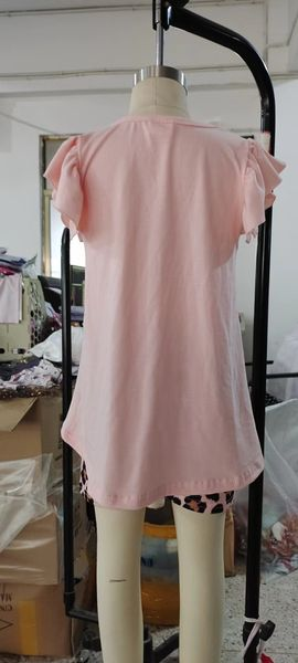 (Promotion)Girls pink cotton top leopard print shorts summer outfits  GSSO0246
