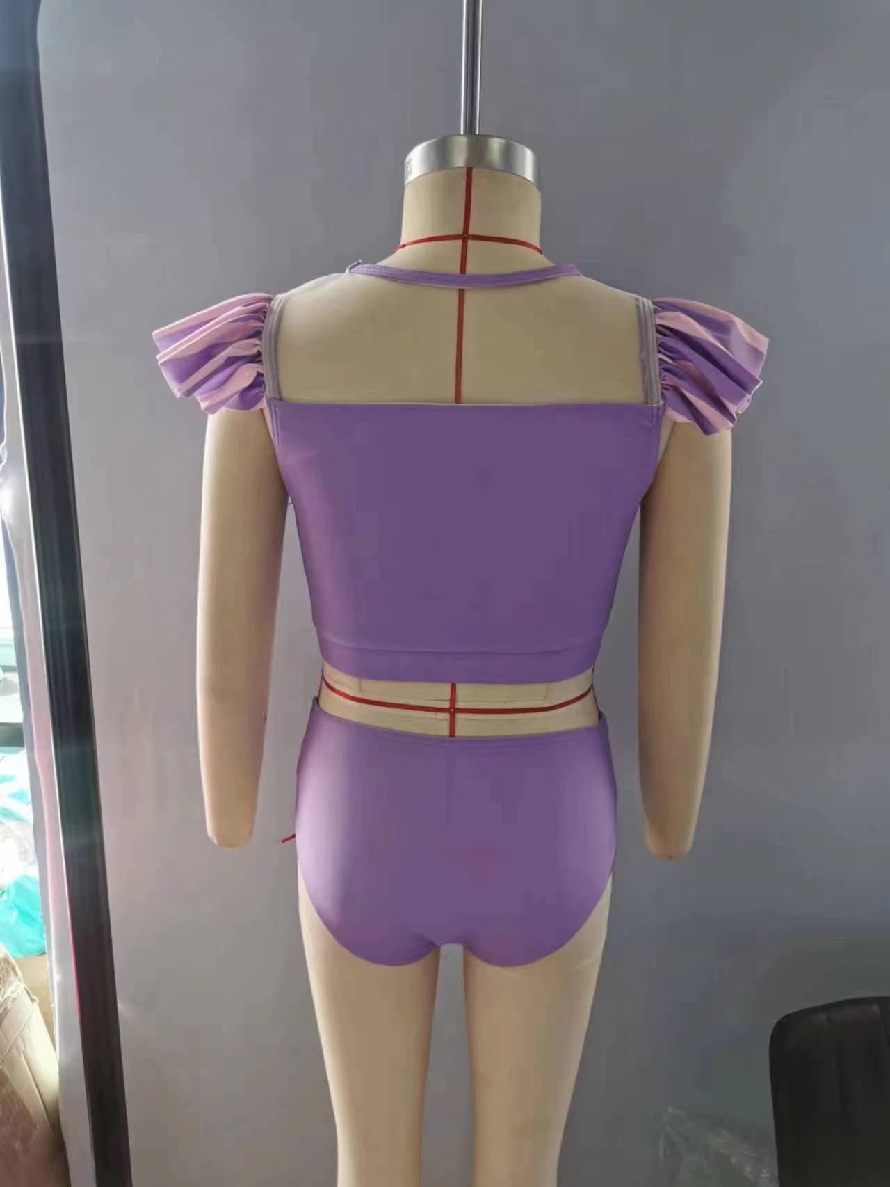 S0145 Girls purple cartoon princess design 2 pieces swimsuits