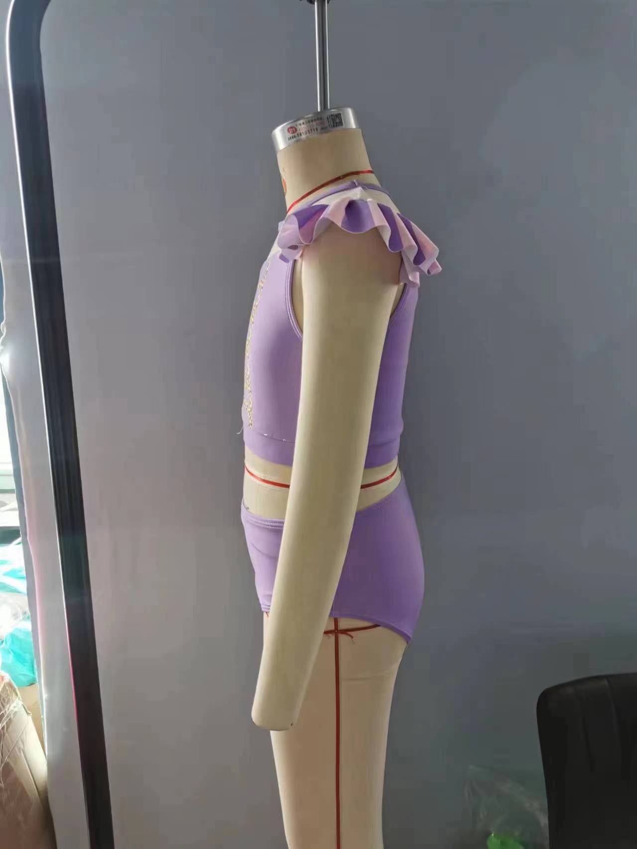 S0145 Girls purple cartoon princess design 2 pieces swimsuits